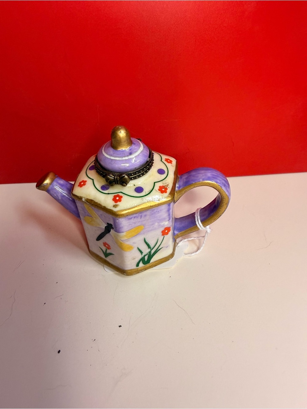 Hand-Painted Purple Floral Porcelain Teapot Accent